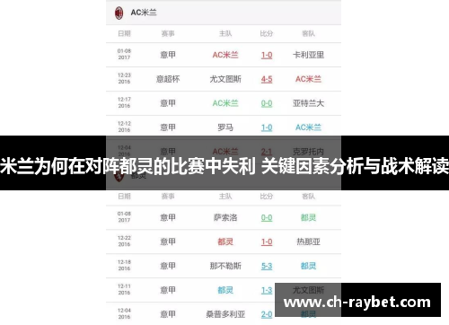米兰为何在对阵都灵的比赛中失利 关键因素分析与战术解读