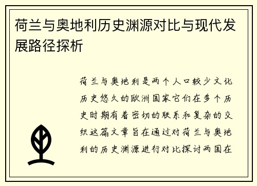荷兰与奥地利历史渊源对比与现代发展路径探析